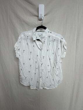 Alex & Jordan Button Down Shirt Size M White Martini Glass Print Rayon